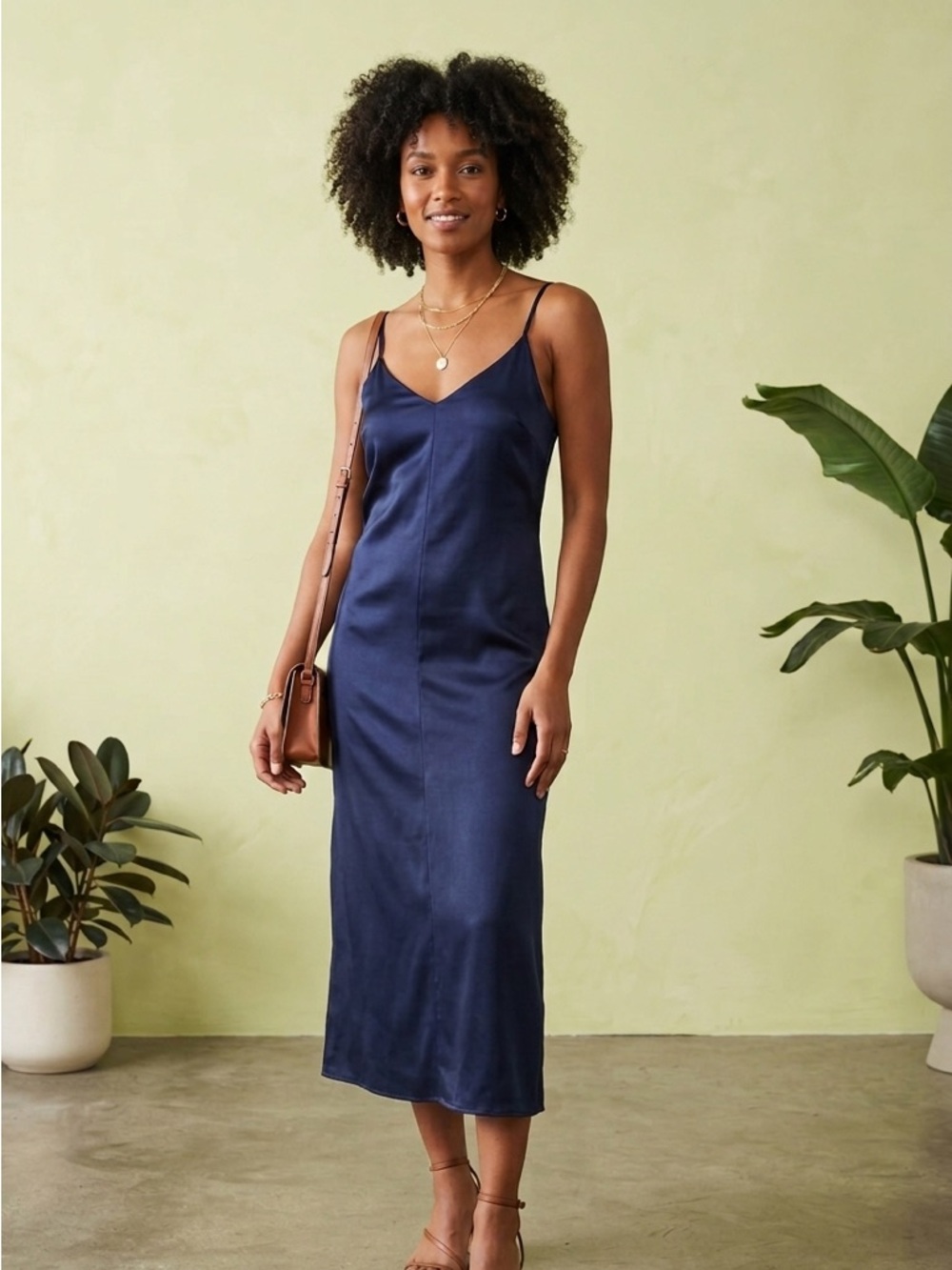 The Drop New 2X Navy Satin Slip Midi Dress